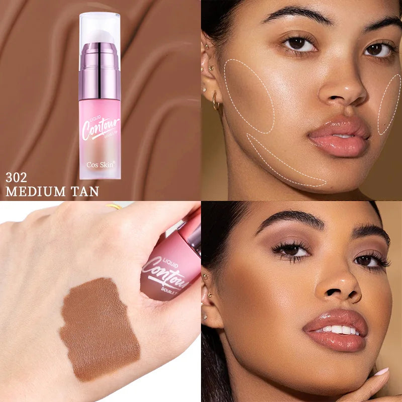 Double-head Matte Contour and Highlighter Liquid, Side Profile Illuminating and Contouring Liquid