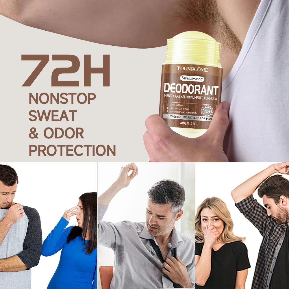 Men Sandalwood Deodorant Stick Anti Sweating Keep Drying Lasting Fragrance Remove Armpit Odor Underarm Refresh Sticks 40g 1/3set