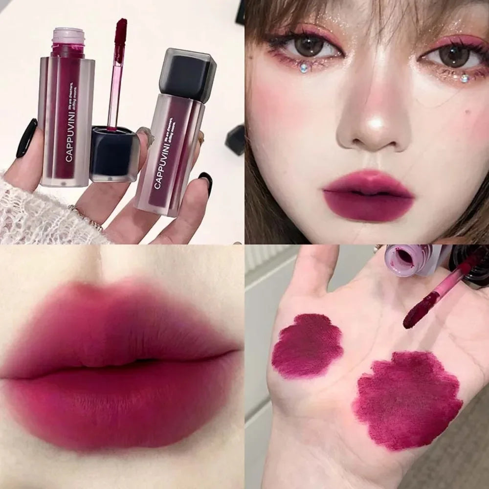 Punk Black Gothic Lip Gloss Matte Dark Brown Lipstick Nude Lip Tint Waterproof Velvet Liquid Lipstick Lip Satin Korean Cosmetics