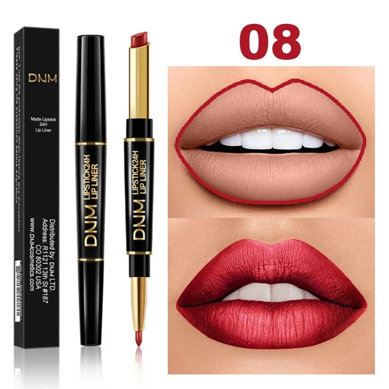 DNM Double-ended Matte Lipstick Pencil Non-stick Cup Long Lasting Lipstick Lip Liner Waterproof 2 In 1 Lip Stain Pencil Makeup
