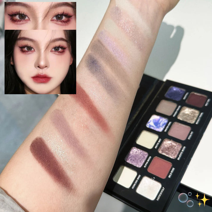 12 Colors Metallic Eyeshadow Palette Pearl Matte Sparkling Shimmer Blue Eye Shadow Highlighter Brighten Glitter Fashion Makeup
