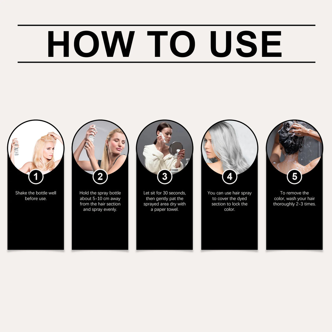 Silver Grey Temporary Hair Color Spray for Covering Grey Hair Instantly Non-Damaging Nourishing Formula Fashion Look Men Women