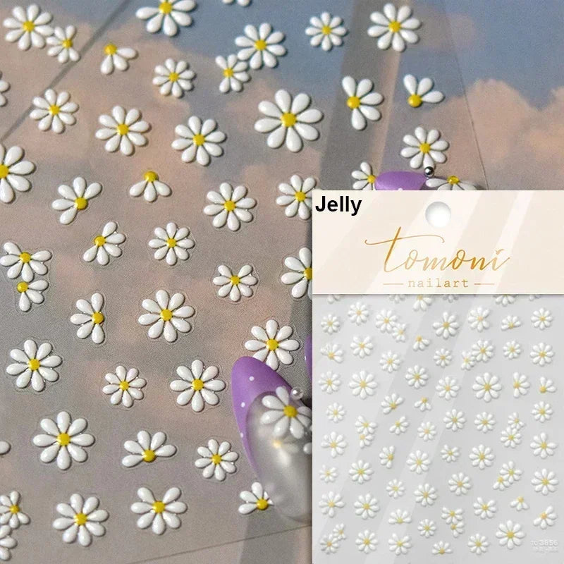 Hipster Pure White Flowers Rose Spring Lily Peony Camellia Daisy Jelly Cherry Blossom Magnolia Nail Art Stickers Manicure Decals