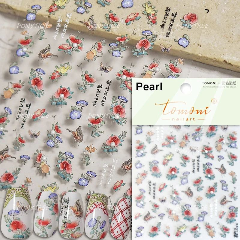 Flowers Blooming Cherry Blossom Sakura Living Peach Branch 5D Soft Relief Spring Adhesive Nail Art Sticker Chic Manicure Decals