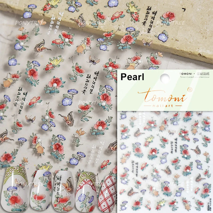 Flowers Blooming Cherry Blossom Sakura Living Peach Branch 5D Soft Relief Spring Adhesive Nail Art Sticker Chic Manicure Decals
