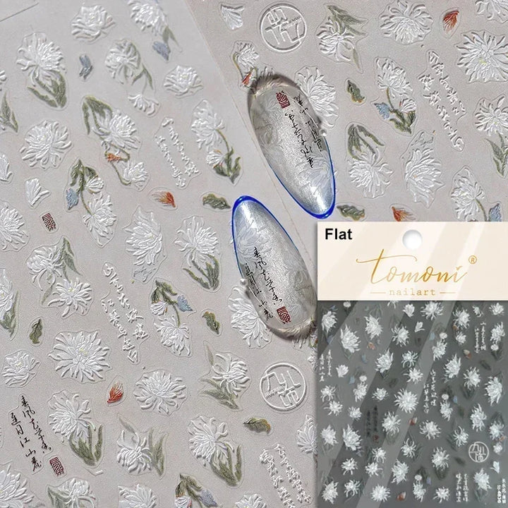 Hipster Pure White Flowers Rose Spring Lily Peony Camellia Daisy Jelly Cherry Blossom Magnolia Nail Art Stickers Manicure Decals