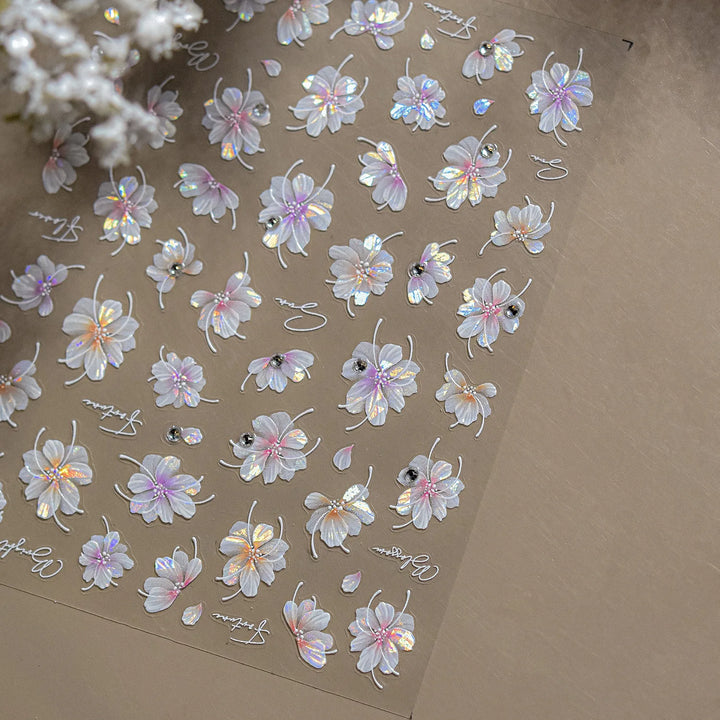 Lace Garden Bowknot Bow Tie Rose Flower Petal Pearl Irregular Border Self Adhesive 5D Nail Art Decoration Sticker Manicure Decal