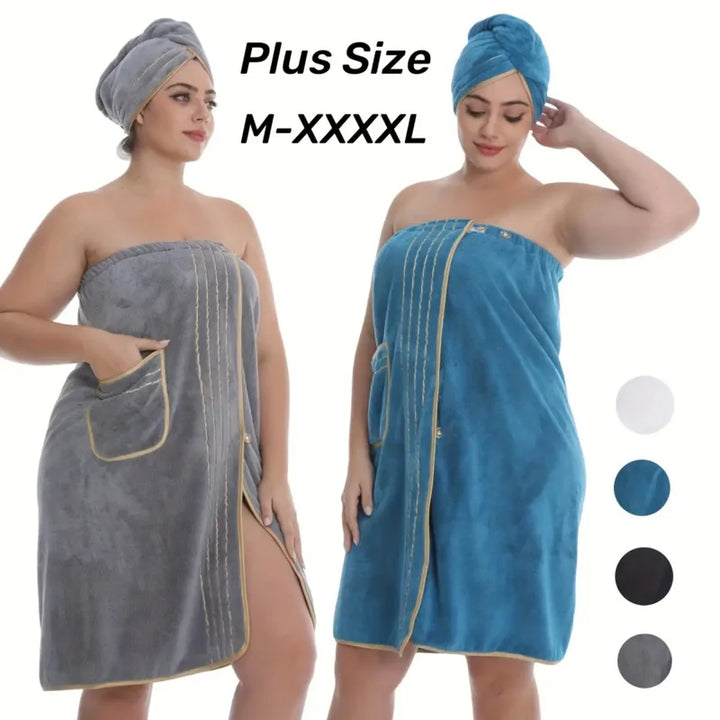 2pcs Set, Extra Large Bathrobe Princess Cap Outfit, Large Size Towel Wrap, Thick Coral Fleece, Perfect for Home Travel, Sauna