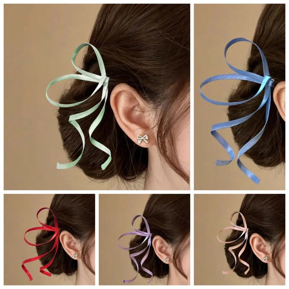 1 Pair Fairy Hair Jewelry 3D Satin Ribbon Bow Barrettes Silky Flowery Chinese Bow Hairpins Exquisite Secure Side Hair Clip Stage
