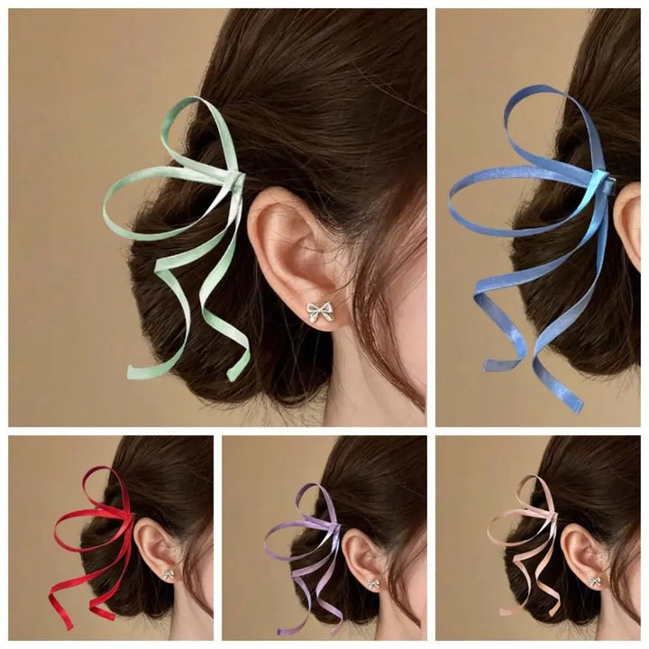 1 Pair Fairy Hair Jewelry 3D Satin Ribbon Bow Barrettes Silky Flowery Chinese Bow Hairpins Exquisite Secure Side Hair Clip Stage
