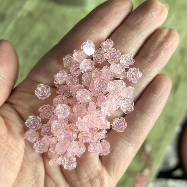 50pcs Cute New Resin Mini 3D White Plated Rose Nail Rhinestones Gems Glitter Nail Art Jewelry Manicure Nail Art Decorations