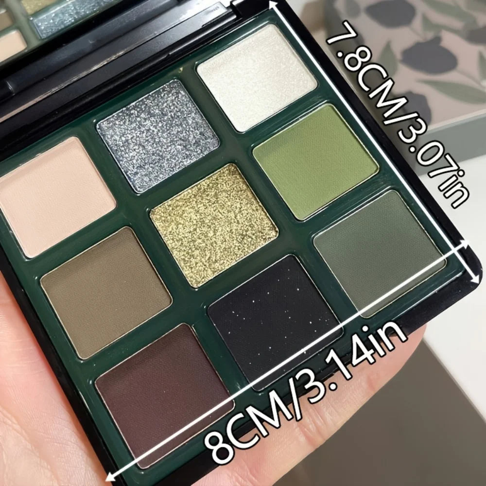 9 Color Eyeshadow Palette Olive Green Eye Look Pearlscent Shimmer Matte Eyeshadow Pink Palette Flash Cosmetics