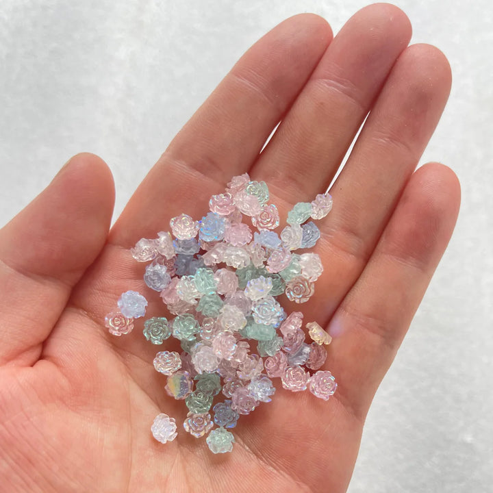 50pcs Cute New Resin Mini 3D White Plated Rose Nail Rhinestones Gems Glitter Nail Art Jewelry Manicure Nail Art Decorations