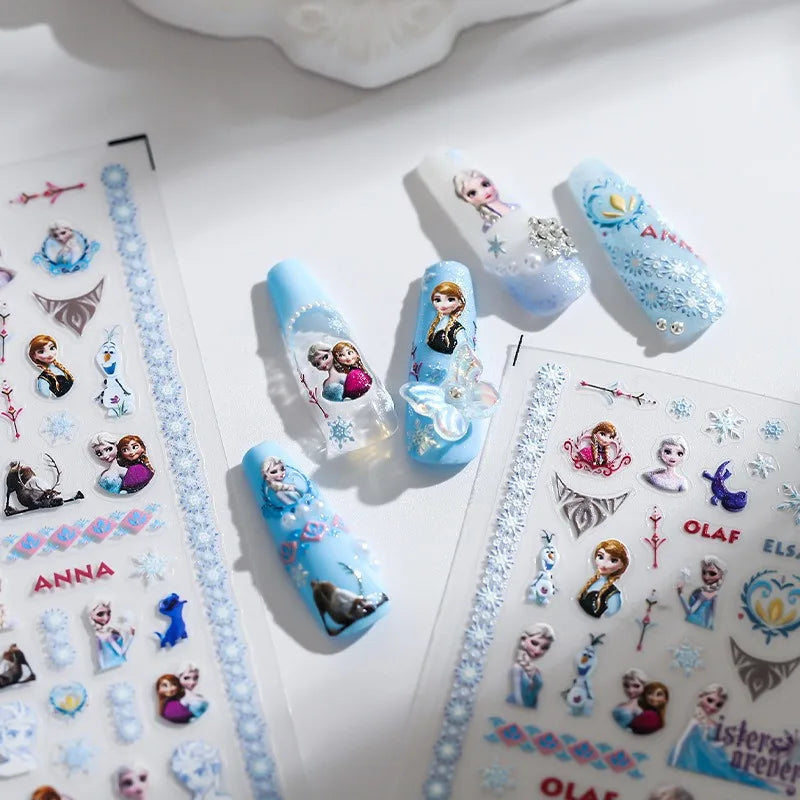 Disney Princess Cartoon 5D Nail Stickers Nail Art Decoration Frozen Snow White Nail Art Stickers Nail Supplies