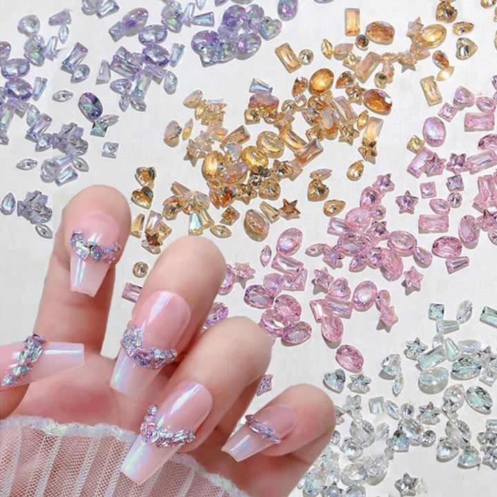 50Pcs/Bag 5A Mini Zircon Nail Art Charms Sparkle Mix Shapes Flat Bottom Diamond Nail Rhinestones Decor DIY Manicure Accessories
