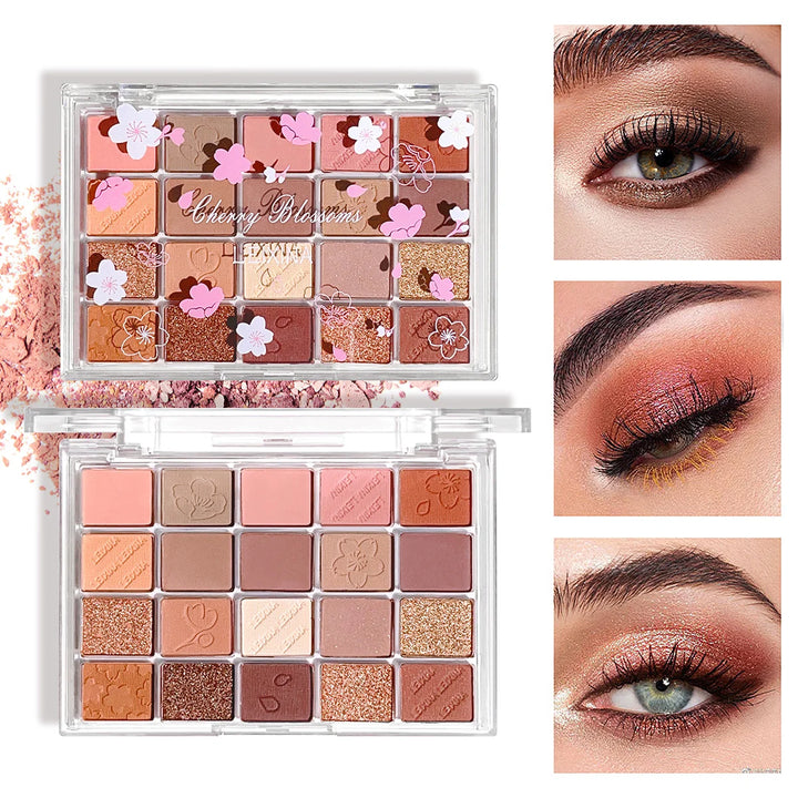 20-Color Cherry Blossom Eyeshadow Palette - Matte & Glitter Pink/Brown Tone Eye Makeup Palette, Long-Lasting Pigmented Eyeshadow