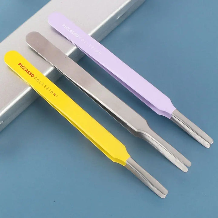 Multifunctional Round Tip Eyebrow Tweezers Stainless Steel Straight False Eyelashes Applicator Eyelash Extension Aids