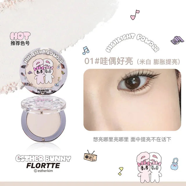 FLORTTE BUNNY Single Highlight Powder Facial Highgloss Natural Brightening  Blush Cream Brightening Liftup Face 3D Stereoscopic