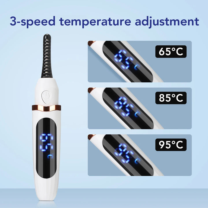 Heated Eyelash Curler Pen with Comb Electric Digital yelash Curling Device Rechargeable Beauty Makeup Tool 3 Temperature Modes