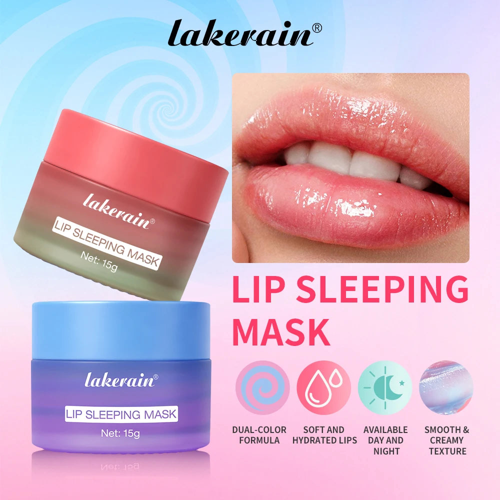 Lakerain Lip Sleeping Mask Smooth Creamy Texture Dual-Color Formula Overnight Hydration Non-Sticky Natural Protection Lip Mask