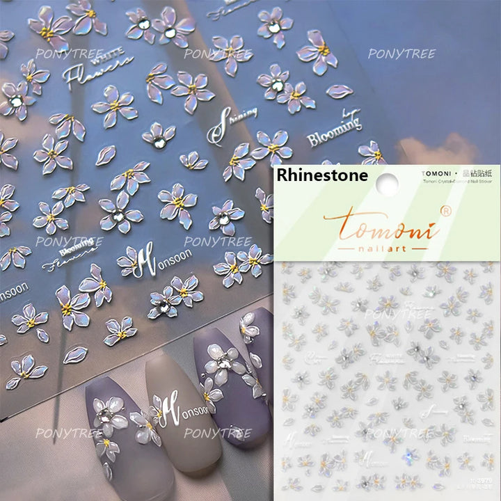 Flowers Blooming Cherry Blossom Sakura Living Peach Branch 5D Soft Relief Spring Adhesive Nail Art Sticker Chic Manicure Decals