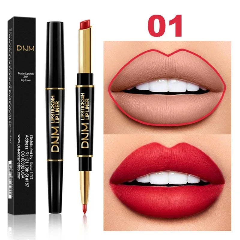 DNM Double-ended Matte Lipstick Pencil Non-stick Cup Long Lasting Lipstick Lip Liner Waterproof 2 In 1 Lip Stain Pencil Makeup
