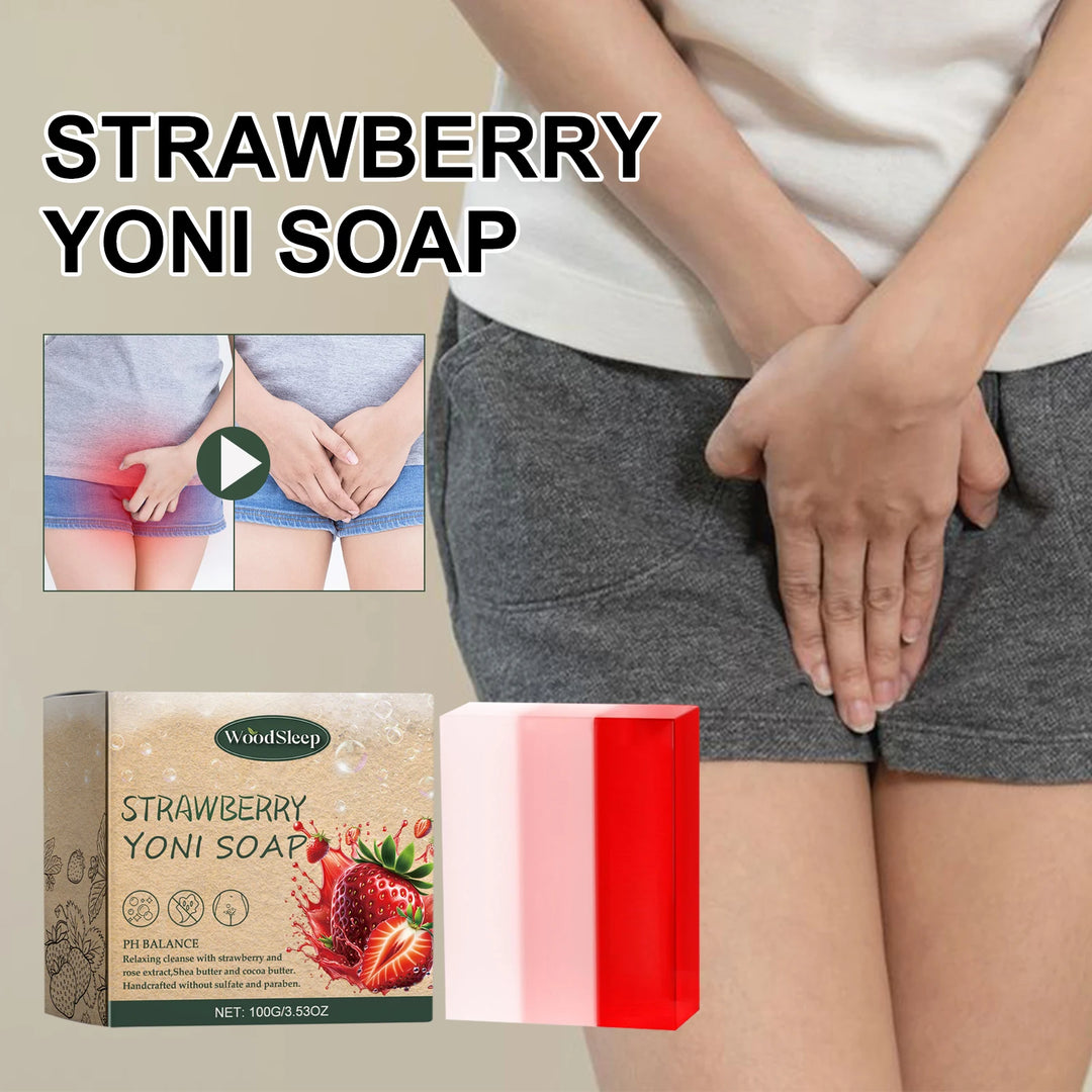 Female Wash Soap Yoni Bar Soap for Women Ph Balance Strawberry Remove Odor Deep Cleaning Moisturizing Private Parts Products