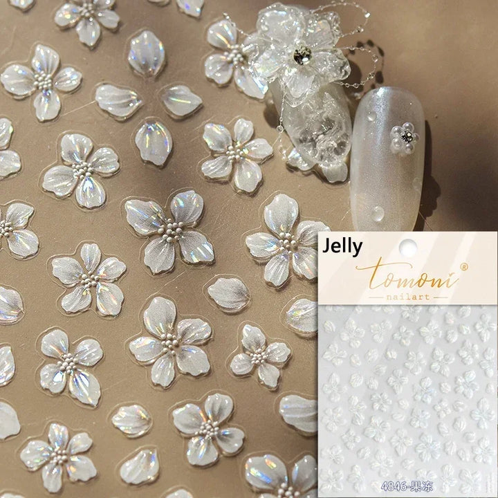 Hipster Pure White Flowers Rose Spring Lily Peony Camellia Daisy Jelly Cherry Blossom Magnolia Nail Art Stickers Manicure Decals