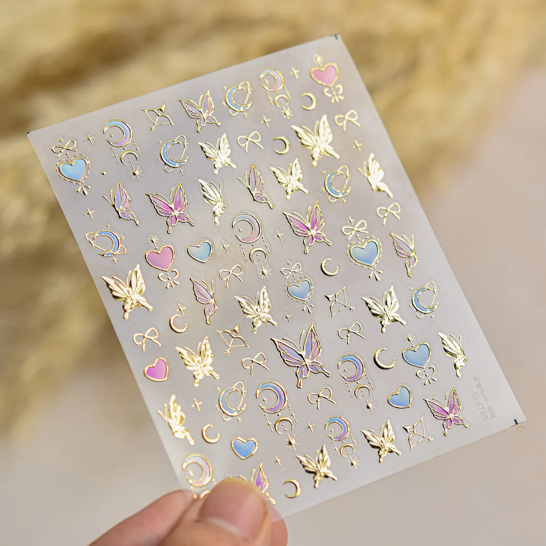1 piece 5D color crystal star nail stickers high quality love shiny silver hollow smear rainbow flower jelly design nail sticker