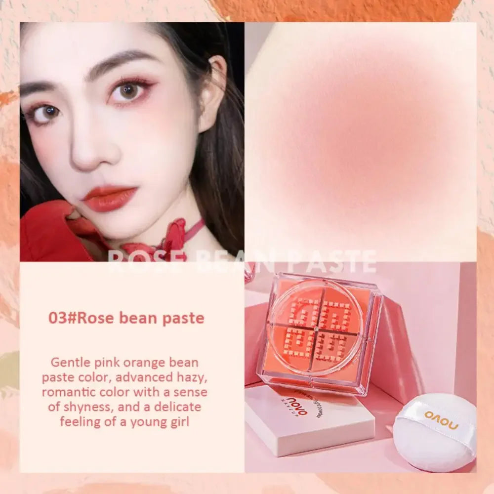 4 Square Grid Face Blusher Vibrant Orange Makeup Blush Palette Cheek Contour Blush Powder Matte Blusher Korean Makeup Tint Blush