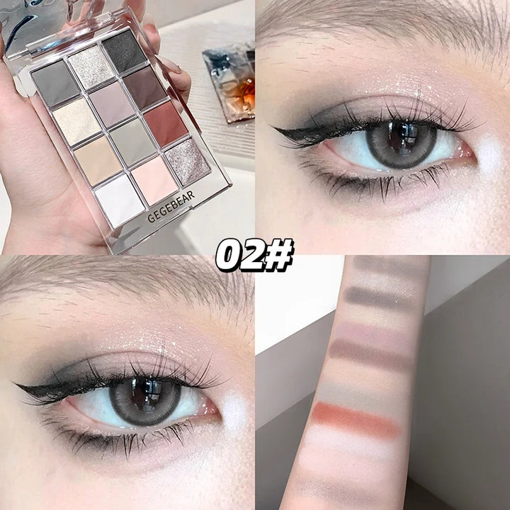 Gege Bear Water Wave Eye Shadow Plate 12 Color Eye Shadow Natural Fine Flash Matte Eye Shadow Plate
