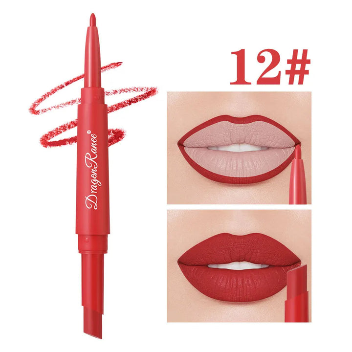 Waterproof Nude Matte Lip Liner Pencil Double Ended Matte Lipstick Lasting Moisturizing Rose Red Lipstick 2 in 1 Lipliner Makeup