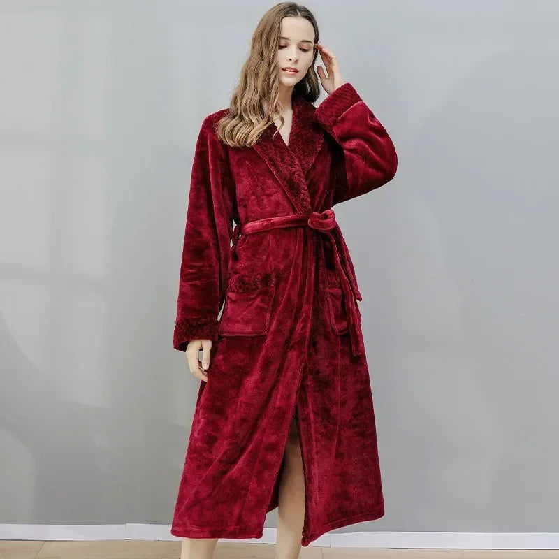 Female Autumn and Winter Warm Long Coral Velvet Thick Couple Bath Bathrobes Men Women Pajamas Shower Robe Bath Towels For Adults