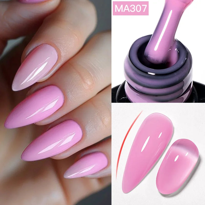 MEET ACROSS 7ml Jelly Nude Shimmer Rubber Base Gel Glitter Pink Purple UV/LED Nail Art Vernis Gel Polish for Manicure Nails DIY