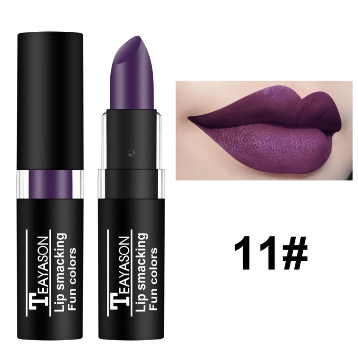 Matte Nude Lipsticks 12 Colors Waterproof Long Lasting Non-stick Cup Lip Glaze Sexy Vampire Red Black Lipstick Pigment Cosmetics