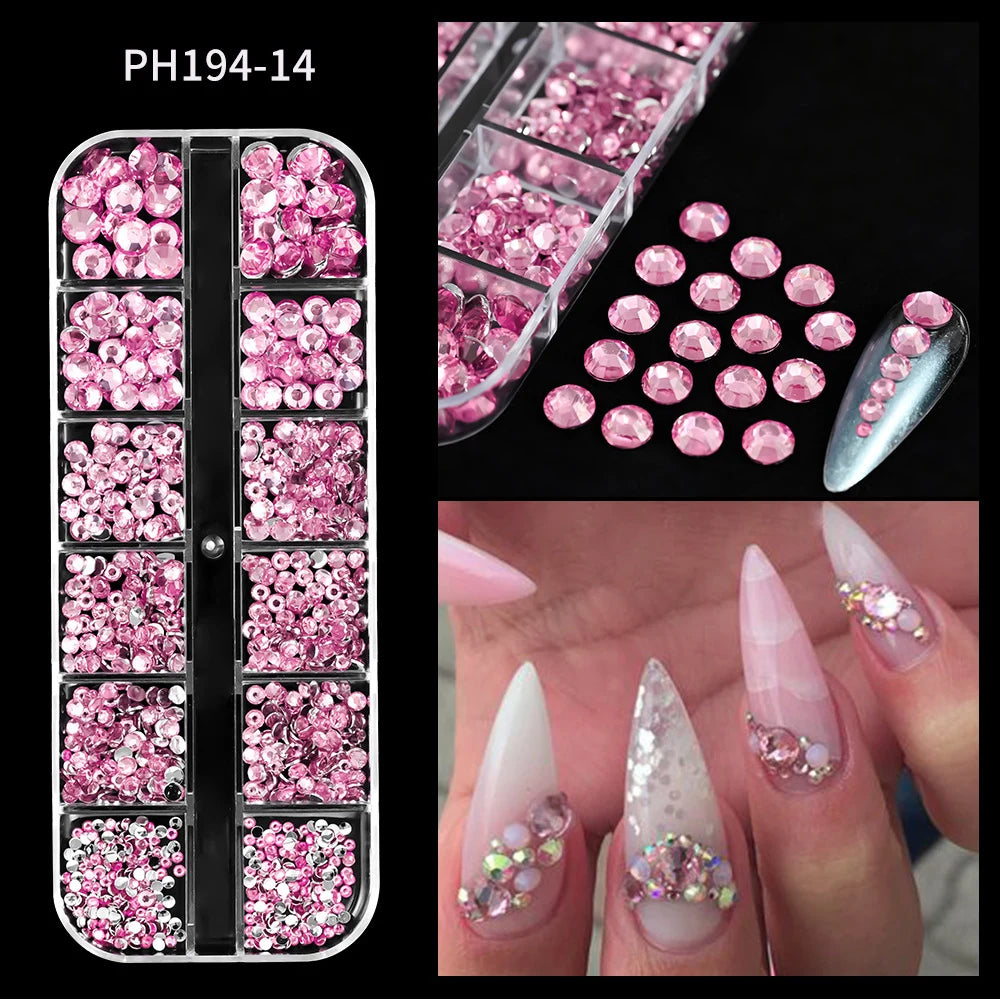 Mix 3D Nail Rhinestones 12 Grids Crystal Diamonds For Nail Art Mini Glitter Diamonds Decorative DIY Nail Art Accessories