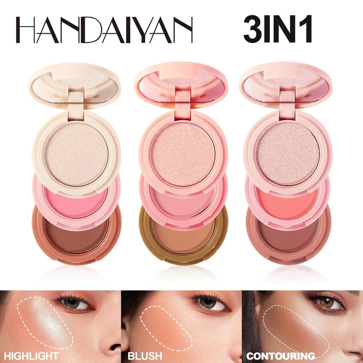 3 in 1 Multifunctional Matte Highlighter Contour Blush Palette Pearly Shiny Face Powder Cosmetics for Professional Makeup