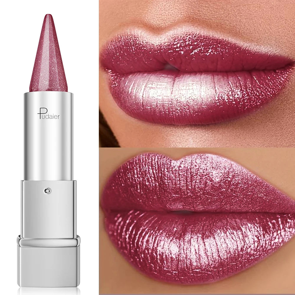 Waterproof Long Lasting Glitter Lipstick, Pearlescent Shiny Lip Color, Colorfast Non Fading Lip Makeup for Women