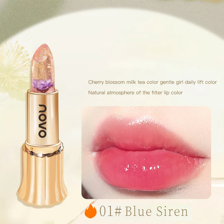 Jelly Crystal Flower Lipstick, Long Lasting Nourishing Moisturizing Anti-Chapped Lip Balm, Temperature Color Changing Lip Gloss