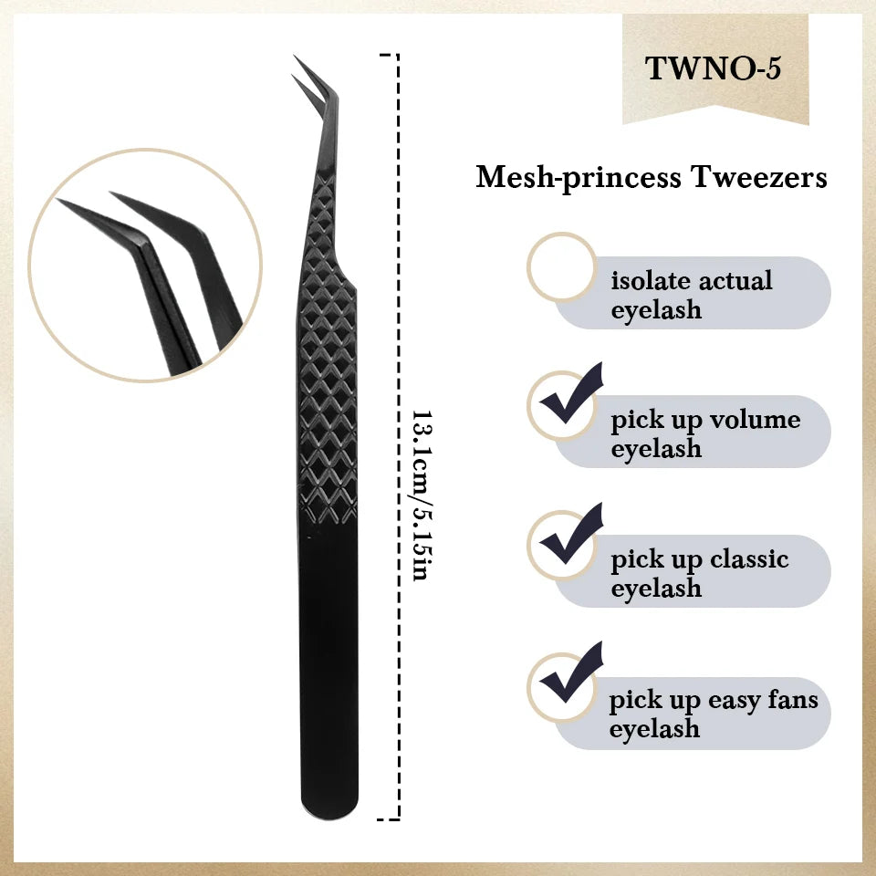 Eyelash Extension Tweezers Stainless Steel Volume Eyelash 3D accurate Clip Fiber Tip High Precision Makeup Tool Curved Tweezers
