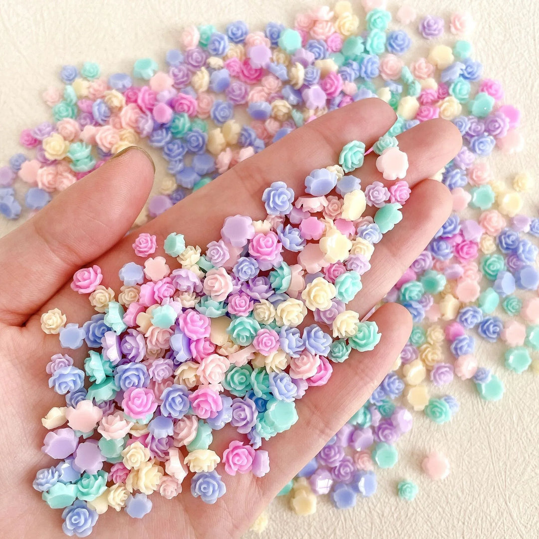 50pcs Cute New Resin Mini 3D White Plated Rose Nail Rhinestones Gems Glitter Nail Art Jewelry Manicure Nail Art Decorations