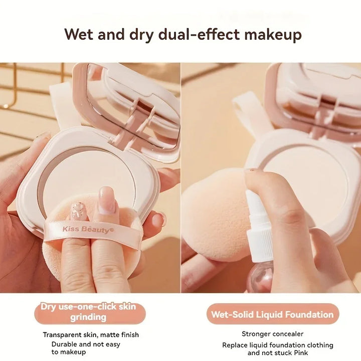 Milk Tea Waterproof Compact Powder - Full Coverage Contour and Concealer, Matte Finish, Double-Layer Portable Setting Powder