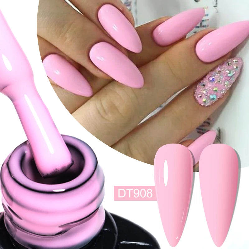 MEET ACROSS 7ml Jelly Nude Shimmer Rubber Base Gel Glitter Pink Purple UV/LED Nail Art Vernis Gel Polish for Manicure Nails DIY