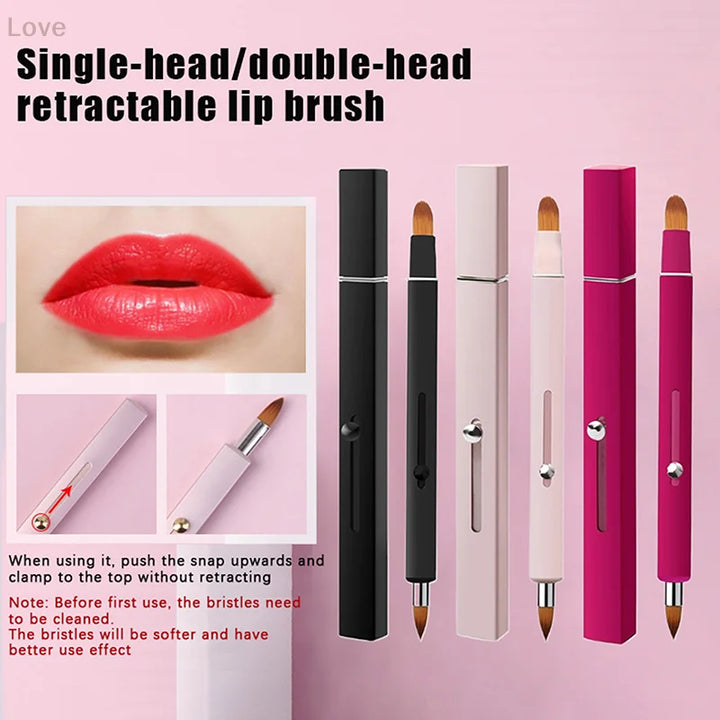 [L&P]Portable Soft Retractable Lip Brush Double Head Makeup Brush With Cover For Lipstick And Concealer Beauty