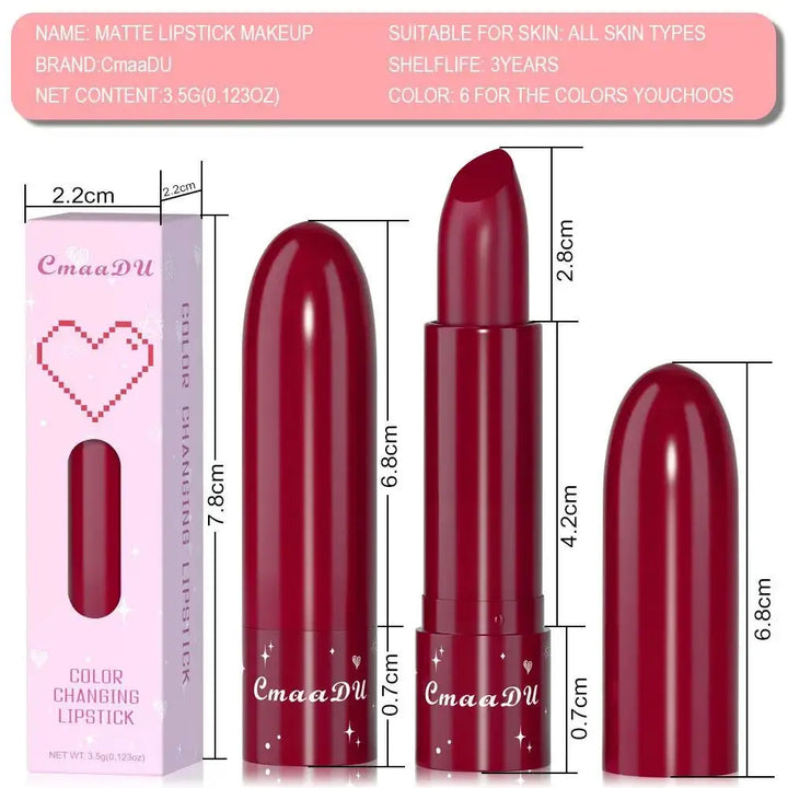 CmaaDu 6 Color Shine Changing Lipstick Waterproof Tinted Lip Balm Fruit Infused Nourishing Glow For Moisturizing Lip Care