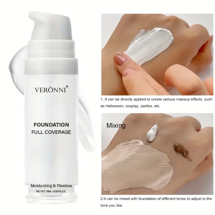 White Liquid Foundation, Full Coverage Heavy Duty Coverage, Creamy Liquid Formula for Goth Makeup, Cosplay, Long-Lasting Matte