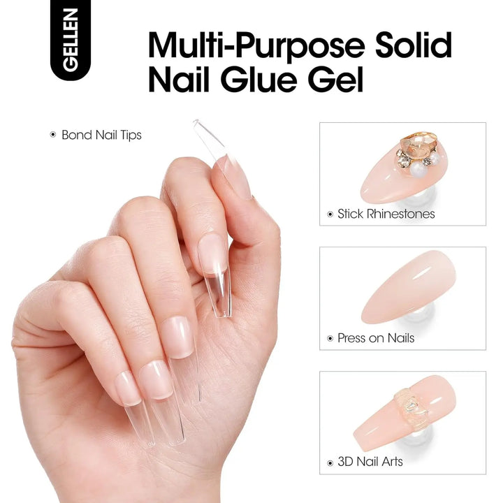 GELLEN Nail Remover Solid Glue Gel Set Strong Adhesive for Press on Nails Acrylic Tips Kit Salon Professional DIY Manicure