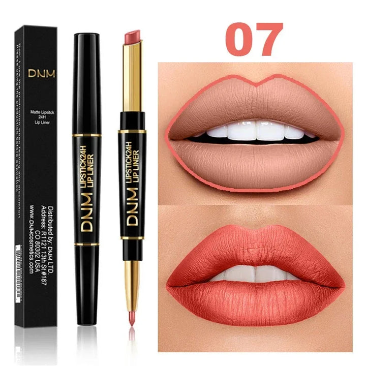 DNM Double-ended Matte Lipstick Pencil Non-stick Cup Long Lasting Lipstick Lip Liner Waterproof 2 In 1 Lip Stain Pencil Makeup