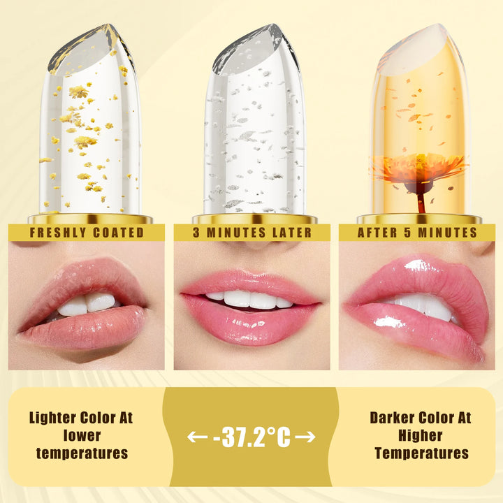 Temperature Color Changing Flower Lipstick Transparent Waterproof Moisturizing Crystal Jelly Pearlescent Lip Balm Cosmetic