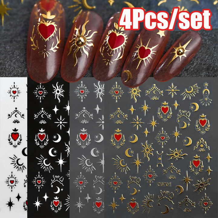 4/6Sheet/Kit Holographic Rainbow Love Heart Nail Sticker 3D Laser Heart Nail Decal Self-Adhesive Love Heart Manicure Slider &*&